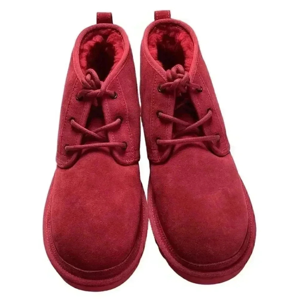UGG Chukka Boots Shoes Mens 12 Red Neumel Suede Sheepskin Lace Up NEW